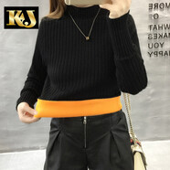KJ保暖內(nèi)衣加絨加厚毛衣圓領(lǐng)針織修身長(zhǎng)袖短款打底衫高彈性保暖上衣 黑色加絨 M （80-105斤）
