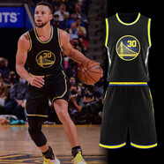 千格鹿nba勇士庫里球衣湖人東契奇籃球服套裝男款比賽校隊隊服定制團購 30號庫里-城市版勇士黑色 XL碼（165-170CM 120-140斤）