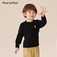 PawinPaw卡通小熊童裝秋冬新款男女童圓領(lǐng)毛衣學(xué)院風(fēng)舒適拜年過年 Black黑色/19 90 cm
