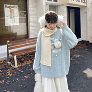 森女部落原創(chuàng  )海馬毛治愈系baby藍馬甲毛衣女2024年新款女裝秋冬裝 藍色毛衣 單件 L