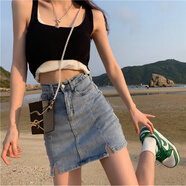 牛仔超短裙無(wú)內襯夏款短裙女彈力高腰緊身包臀A字顯瘦百搭性感半身裙 8879#淺藍#雙開(kāi)叉 L