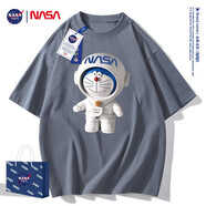 NASA GISSNASA官網(wǎng)聯(lián)名夏季t恤男2022新款潮牌情侶卡通小熊印花短袖T恤男 NA38-鐵灰色 S  建議80-110斤