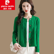 皮爾卡丹（pierre cardin）羊毛衫女秋裝2025年新款針織開衫小個(gè)子外搭圓領(lǐng)寬松大碼毛衣外套 綠色 4XL （建議155-170斤）