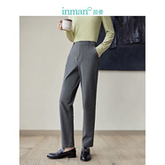 茵曼（INMAN）仿羊毛直筒褲春秋女裝新款通勤松緊腰磨毛長褲 灰色 27