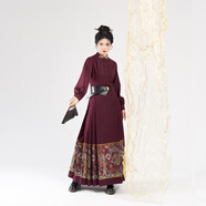 織造司卿云織造司原創(chuàng)明制漢服新中式國風(fēng)立領(lǐng)仿妝花長袖連衣馬面裙日常 紅色立領(lǐng)馬面連衣裙（贈腰帶） M