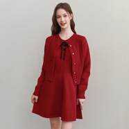 樂(lè )町絞花針織裙25年春季新年紅貝殼花邊打底裙女裝兩件套連衣裙 桑巴紅（現貨） S