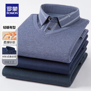 羅蒙加絨假兩件針織衫男新款中青年商務(wù)休閑保暖翻領(lǐng)毛衣男 3Z542F09灰色 L (170) （建議115-130斤）