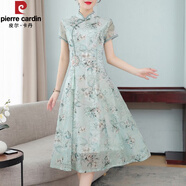 皮爾卡丹（pierre cardin）品牌旗袍改良版雪紡短袖中國風(fēng)連衣裙子女2026新款夏季小個(gè)子中年 淡藍色 L