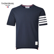 THOM BNAIL TB四道杠夏季潮短袖圓領(lǐng)休閑T恤湯姆潮牌男女情侶四條杠半袖體恤 深藍色 1碼/M