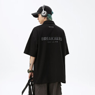 潮氪 短袖t恤男 夏季潮牌五分半袖男士衣服男圓領(lǐng)情侶裝夏天寬松潮流 黑色L1907 L 推薦120-145斤