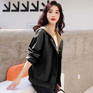 BMOI可拆卸帽皮衣外套女2025春裝新款大碼寬松休閑棒球服PU皮夾克 黑色 【可拆卸帽子】 L 建議111-120斤