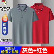 啄木鳥兩件裝冰絲短袖t恤男夏季薄款男士POLO打底衫彈透氣翻領(lǐng)涼感半袖 灰藍(lán)+紅色 XL (推薦125-140斤）