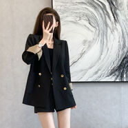 歌蕓黑色炸街小西裝休閑外套女2025年春秋新款韓版網(wǎng)紅氣質(zhì)小個子西服 黑色金色扣子優(yōu)質(zhì)面料 M建議90-105