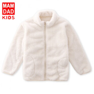 KIDS MAM&DAD爸媽親兒童秋冬加絨外套男童女童珊瑚絨洋氣上衣親子裝中大童外套 米白 160cm