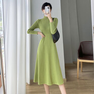 宜惜綺  半高領(lǐng)針織連衣裙女秋冬打底裙2022年冬季新款小個(gè)子內搭中長(cháng)款長(cháng)袖針織毛衣裙女 綠色 L
