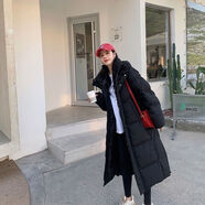 amber heey韓版大口袋白鴨絨羽絨服女2025新款中長款高端連帽保暖女士外套 斜口袋款黑色 S 推薦(80-125斤）