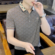 慈良新款冰絲短袖t恤男裝夏季潮流POLO青年修身上衣服 卡其色 XXL(135斤-150斤)