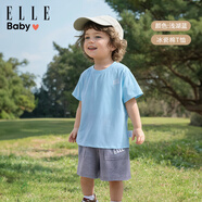 ELLE BABY精選兒童T恤純色棉透氣中大童夏裝薄款短袖上衣 迪芙妮藍（氣質(zhì)路線(xiàn)） 110