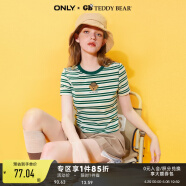 ONLY新款TEDDY BEAR泰迪熊联名修身短款T恤女|123101026   E56 白绿条纹 155/76A/XS