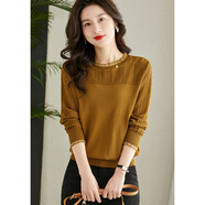 歌米拉（Gemila）針織衫女春裝洋氣漂亮拼接網(wǎng)紗領(lǐng)打底衫減齡優(yōu)雅寬松軟糯親膚 姜黃色 M