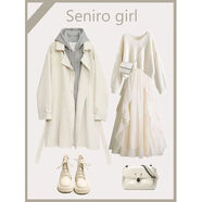 索宛亦（SUOWANYI）大碼女裝毛衣冬款女打底衫大碼秋冬女2023新款鹽系女顯瘦兩件套 風(fēng)衣+毛衣+連衣裙 【三件】 4XL 【建議181-200斤】