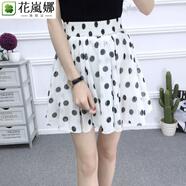 花嵐娜三層印花百褶雪紡短裙松緊腰半身裙夏A字裙子女學(xué)生韓版 白色波點(diǎn)23 L (100-120斤)