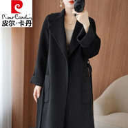 皮爾卡丹（pierre cardin）品牌女裝2025秋冬高端雙面羊絨大衣女中長(zhǎng)款韓版新品羊毛呢外套 黑色 【同款】 M 118-138斤