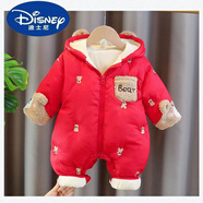 迪士尼新生嬰兒冬裝加絨加厚連體衣男女寶寶滿(mǎn)月冬季可愛(ài)超萌羽絨棉衣服 大紅色8143刺繡棉連體衣 73cm 73 3-6個(gè)月 穿