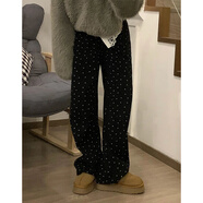 簡方位紫伶語 復(fù)古碎花波點(diǎn)牛仔褲女春季新款高腰直筒褲子寬松闊腿長褲 黑色 均碼 xl