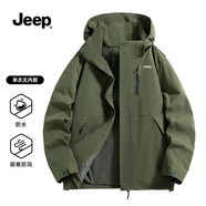 吉普（JEEP）沖鋒夾克秋季戶外男女同款防風(fēng)運(yùn)動登山上衣外套 軍綠 4XL