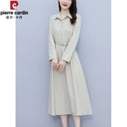 皮爾卡丹（pierre cardin）品牌氣質(zhì)減齡長袖襯衫連衣裙2025春秋新款收腰顯瘦翻領(lǐng)過膝長裙子 杏色 L