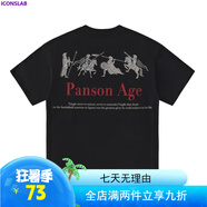ICONS Lab300G重磅美式斯巴達(dá)時代印花潮牌圓領(lǐng)情侶短袖T恤男女t恤 騎士紅Panson-黑色【普通260g】 S  【建議70-90斤】