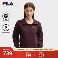 FILA 斐樂官方短款外套女秋季新款時尚刺繡開衫衛(wèi)衣夾克上衣 檀棕色-BN S