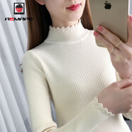 AEMAPE半高領(lǐng)打底衫女2025春秋冬季時(shí)尚緊身針織衫女上衣短款毛衣紅色 杏色 M