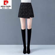 皮爾卡丹（pierre cardin）23年新款格子短褲女新款粗花毛呢褲裙高腰外穿百搭闊腿短裙褲冬季 黑色 3XL 31-135-145