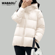 WABAOLI 短款羽絨服女2025年冬季新款加厚時(shí)尚洋氣立領(lǐng)連帽休閑韓版外套 白色連帽 M 【建議85-100斤】
