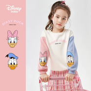 迪士尼（Disney）童裝兒童女童衛(wèi)衣2025年春秋新款圓領(lǐng)裝兒童洋氣女寶寶上衣 撞色米白-（女童） 140