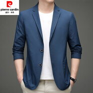 皮爾卡丹（pierrecardin）春季新款休閑西裝男韓版炸街純色透氣小西服單層便西大碼薄款外套 藍(lán)色 175/L