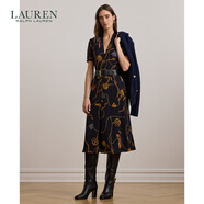 LAUREN RALPH LAUREN 拉夫勞倫  女裝 25年早春印花配腰帶喬其紗連衣裙RL62311 410-多色 XXS (00)