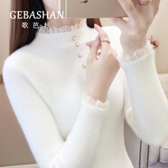 GEBASHAN  半高領(lǐng)毛衣女打底衫2025秋冬新款加厚蕾絲拼接針織衫顯瘦上衣女 白色 L 【115-130斤】