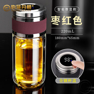 伯莎丹頓智能茶水分離泡茶杯雙層玻璃水晶杯子男旅行便攜新款高檔透明水杯 【智能顯溫】棗紅色220ml