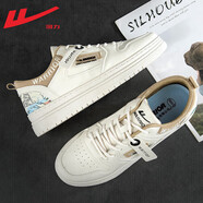 回力（Warrior）官方男鞋板鞋秋季透氣小白鞋子男士皮面運動(dòng)鞋男百搭休閑鞋米色42