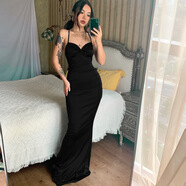 跨境歐美女裝戴珊性感時尚修身禮服吊帶緊身包臀連衣裙 黑色 S