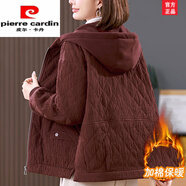 皮爾卡丹（pierre cardin）安哥拉紅連帽夾棉外套女秋冬季新款媽媽裝褶皺輕薄小棉襖加厚棉服 安哥拉紅 M