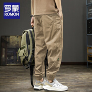 羅蒙加絨加厚休閑褲男秋冬季新款寬松大碼束腳哈倫褲潮牌工裝運動(dòng)長(cháng)褲 9510卡其色 2XL