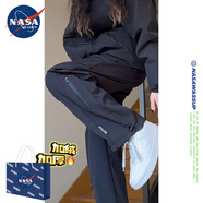 nasawassup潮牌美式戶外防風(fēng)防水沖鋒褲子男秋冬季加絨休閑運動登山工裝褲子 黑色 褲腳可調(diào)【加絨款】直筒RK33 加絨 XL 【建議120-140斤】