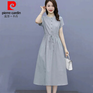 皮爾卡丹（pierre cardin）氣質(zhì)淑女連衣裙女2024新款夏季時尚減齡修身顯瘦中長款溫柔風(fēng)裙子 灰色 L:建議101-115斤