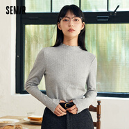 森馬森馬長(cháng)袖T恤女木耳邊半高領(lǐng)氣質(zhì)冬季緊身肌理抓絨針織衫 中花灰00510 160/84A/M