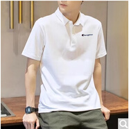 冠軍涂鴉男女時(shí)尚短袖男情侶短袖男士冰絲polo夏季商務(wù)日版學(xué)院翻領(lǐng)t恤女 POLO白色刺繡小字母 L 120-130斤左右