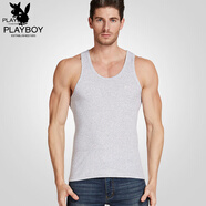 花花公子男士背心男夏純棉運動(dòng)吸汗修身打底跨欄無(wú)袖背心男青年透氣 【無(wú)刺繡】花灰 XL